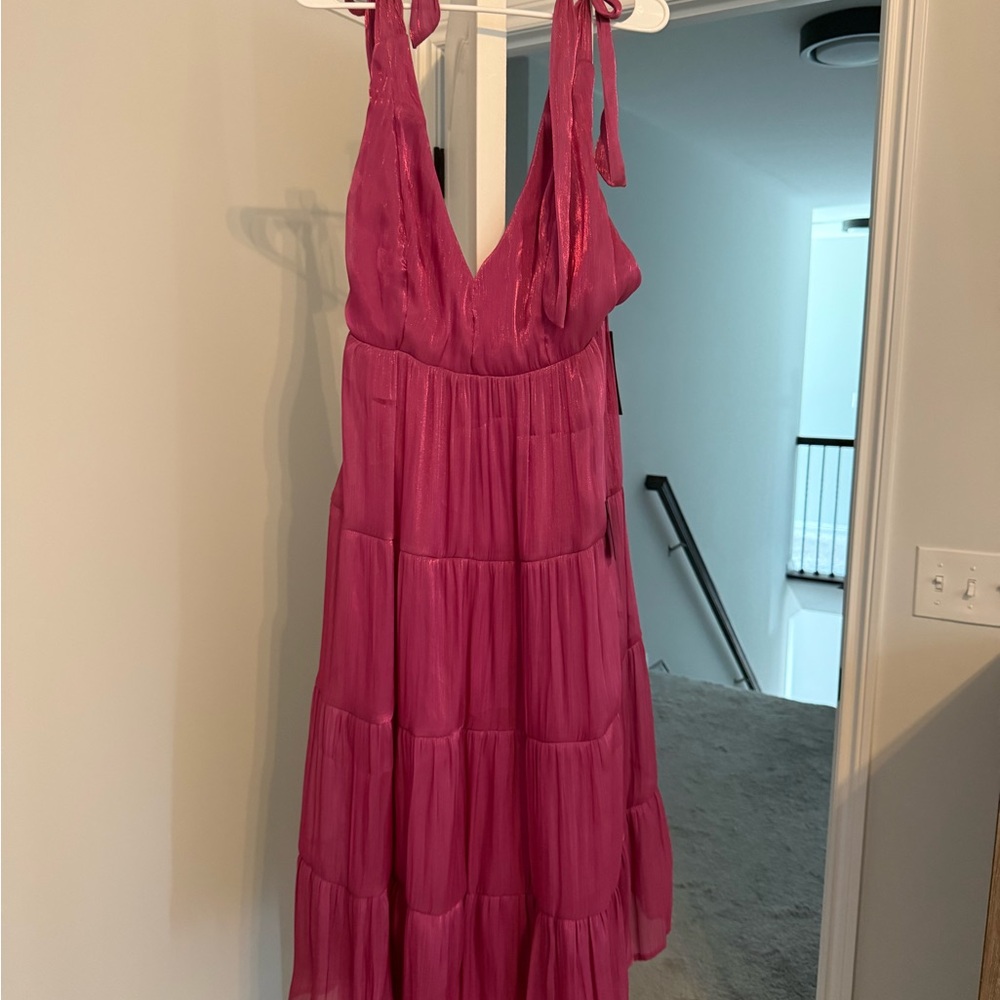 NWT Lulu's Tie-Shoulder Fuchsia Tiered Maxi Dress